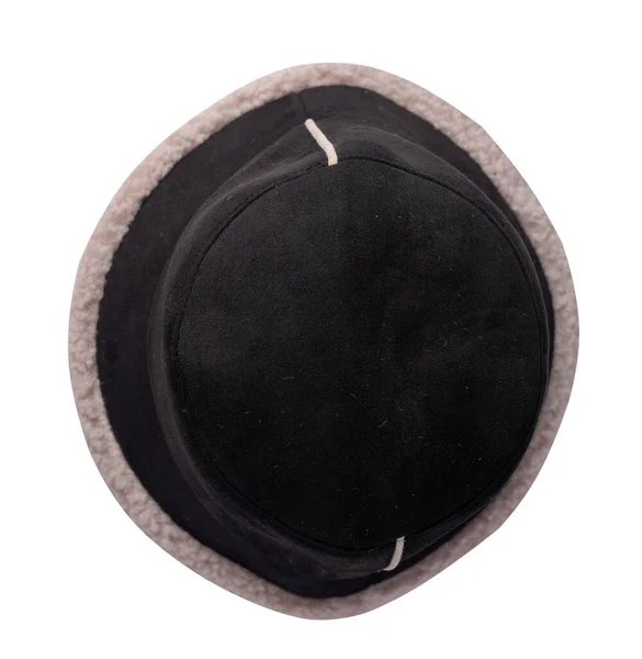 Sombrero Cubo Negro Piel Artificial Aislado Sobre Fondo Blanco Sombrero — Foto de Stock