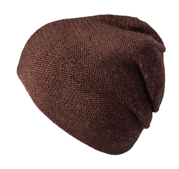 Knitted Brown Hat Isolated White Background Warm Winter Accessory — Stockfoto