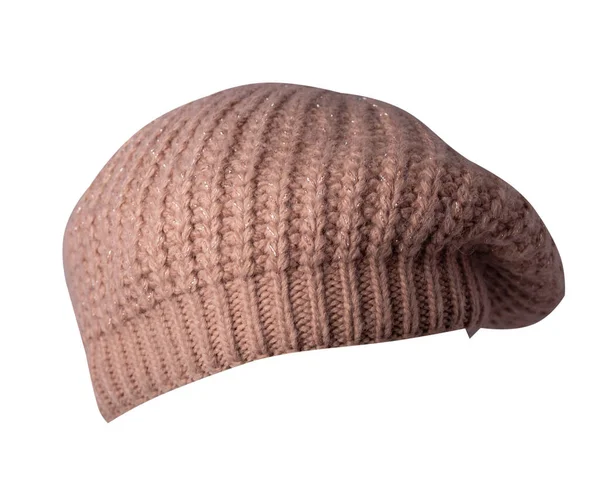 ピンク色のメスベレー帽は白地に隔離された 秋のアクセサリー — ストック写真