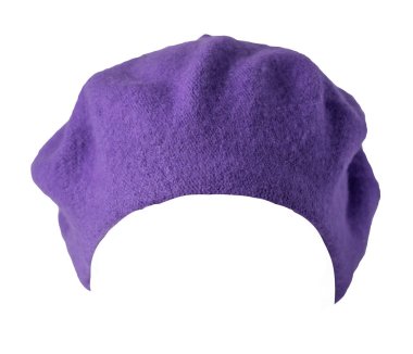 Beyaz arka planda izole edilmiş dişi mor bereli. sonbahar aksesuarı