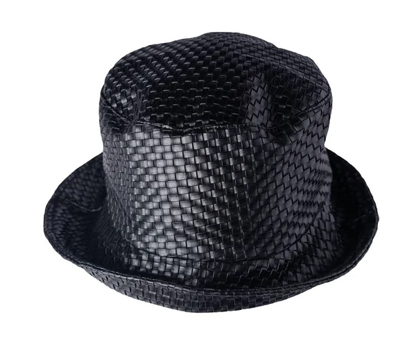 Μαύρο Κουβά Καπέλο Από Τεχνητό Δέρμα Που Απομονώνονται Λευκό Φόντο — Φωτογραφία Αρχείου