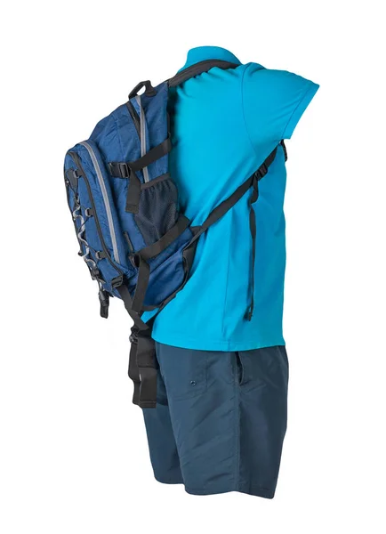 Jeansblauer Rucksack Dunkle Jogginghose Blaues Hemd Mit Kragen Und Knöpfen — Stockfoto