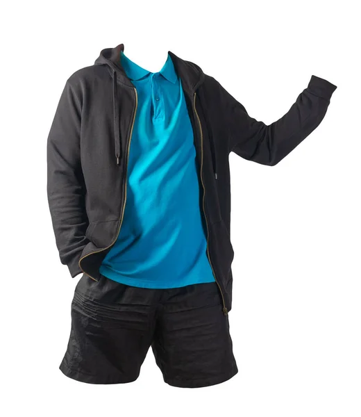 Zwart Sweatshirt Met Ijzeren Rits Hoodie Blauw Shirt Zwarte Sportbroek — Stockfoto