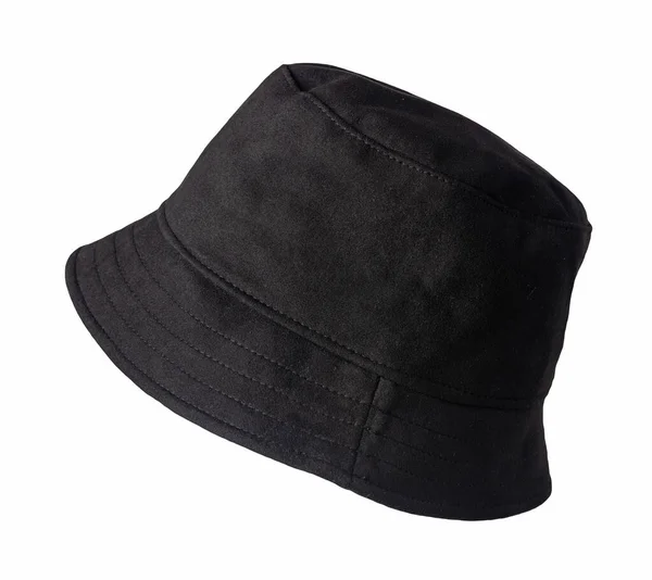 Cappello Secchio Nero Isolato Sfondo Bianco Cappello Pescatore Cappello Campagna — Foto Stock