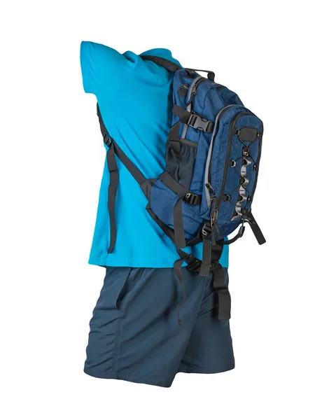 Jeansblauer Rucksack Dunkle Jogginghose Blaues Hemd Mit Kragen Und Knöpfen — Stockfoto