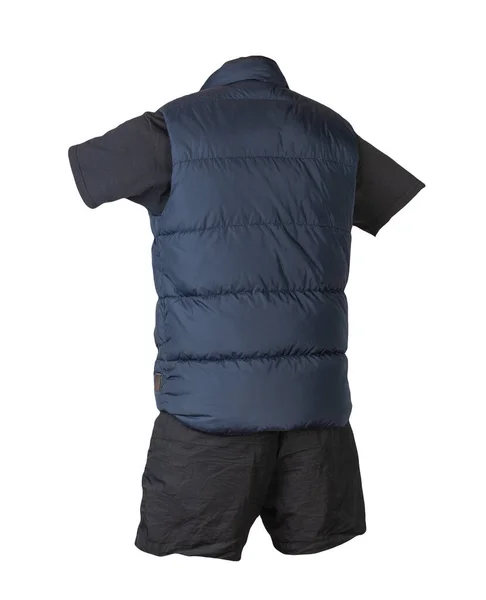 Jaqueta Sem Mangas Azul Escuro Camiseta Preta Shorts Esportivos Pretos — Fotografia de Stock
