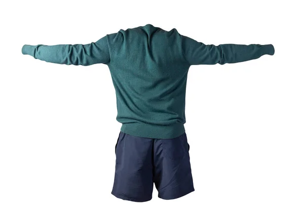 Maglia Maglione Verde Pantaloncini Blu Scuro Isolati Sfondo Bianco Vestiti — Foto Stock