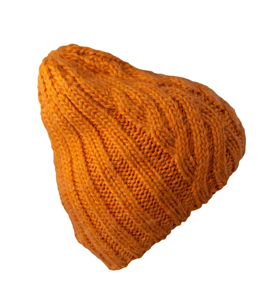 Orange Hat Knitted Isolated White Background Warm Winter Accessory — Stock Photo, Image