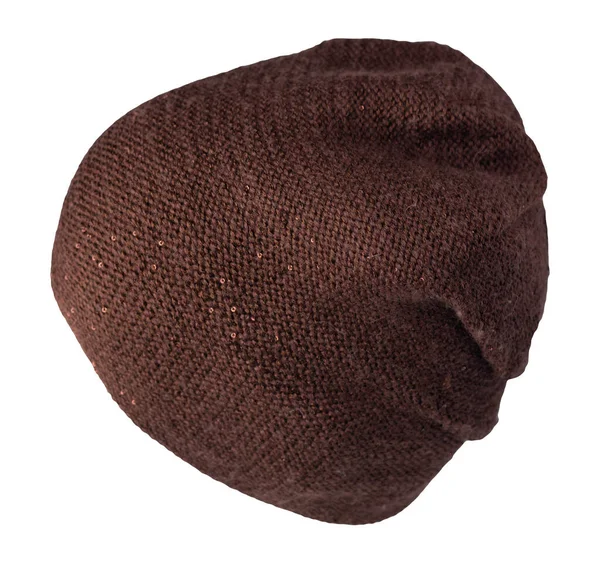 Knitted Brown Hat Isolated White Background Warm Winter Accessory — Fotografia de Stock