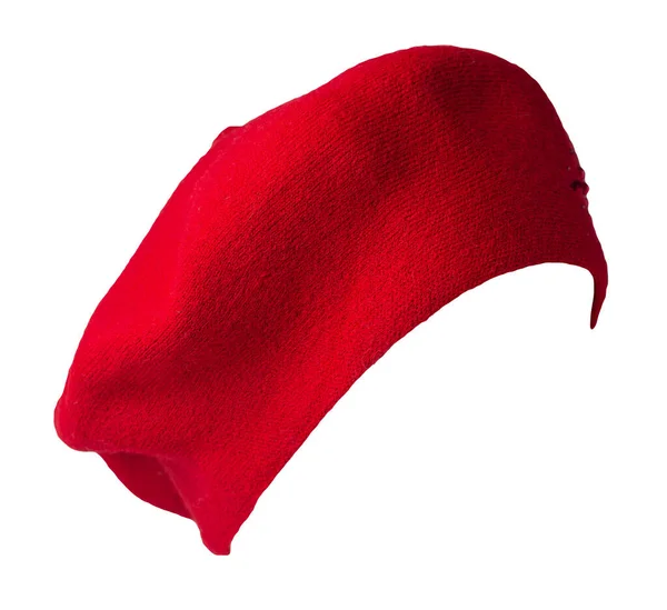 Weibliche Rote Baskenmütze Isoliert Auf Weißem Hintergrund Herbst Accessoire — Stockfoto