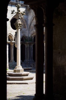 Interior central column seen from the passageways of the Se Cathedral in Porto, Portugal