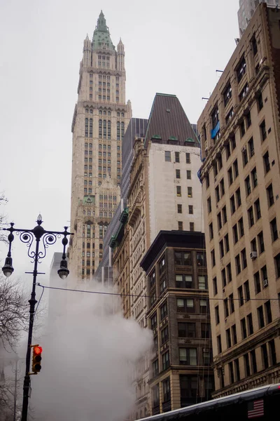 Atmosfera Tipica Delle Strade New York Con Tempo Grigio Inverno — Foto Stock