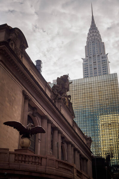 Entrance to Grand Central station in New York with the Chrysler building in the background, NYC