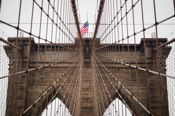 Arc Monumental Brooklyn Bridge Par Temps Gris New York Nyc — Photo