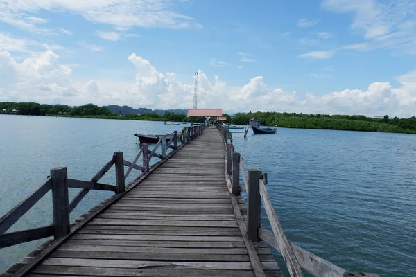 Hermoso Paisaje Puente Puerto Barco Río Pangkajene Sulawesi Del Sur — Foto de Stock