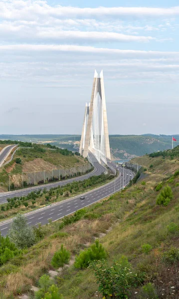 Aerial Panoramic View Yavuz Sultan Selim Bridge 3Rd Bridge Istanbul — Stock Fotó