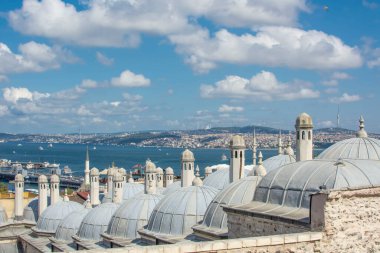 İSTANBUL, TURKEY - 10 Eylül 2019: Süleyman Camii Kubbeleri 'nin günlük görüntüsü.