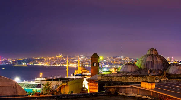 Panoramiczny Widok Miasto Stambuł Bosfor Nocy Dzielnicy Suleymaniye Turcja — Zdjęcie stockowe