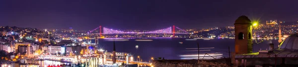 Вид Мост Мучеников Июля Теммуз Босфорский Мост Ночное Время Стороны — стоковое фото