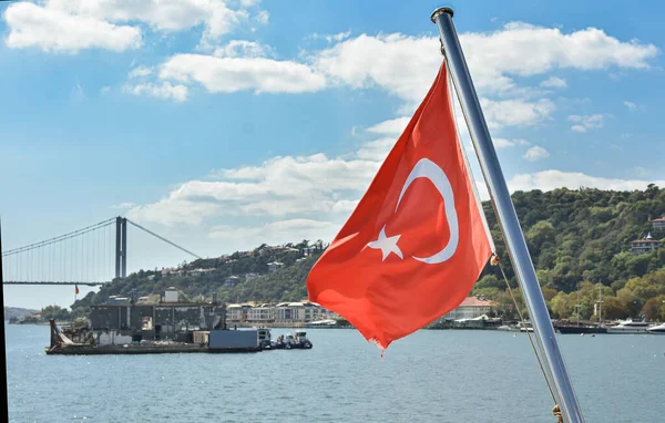 Türkische Nationalflagge Weht Wind Blauer Himmel Werbung Wahlen — Stockfoto