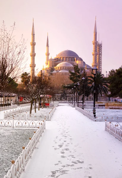 Solen Stiger Nära Den Blå Moskén Turkiska Det Sultanahmet Moskén — Stockfoto