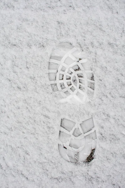 Closeup Footsteps Fresh Friable Snow — Stock Photo, Image