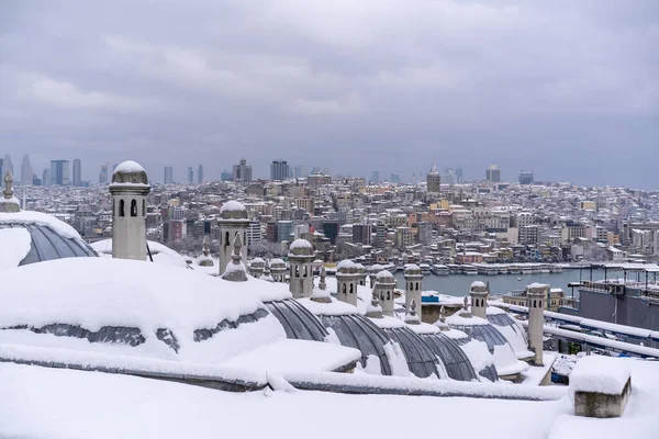Istanbul Turquía Enero 2022 Paisaje Urbano Desde Las Cúpulas Mezquita — Foto de Stock