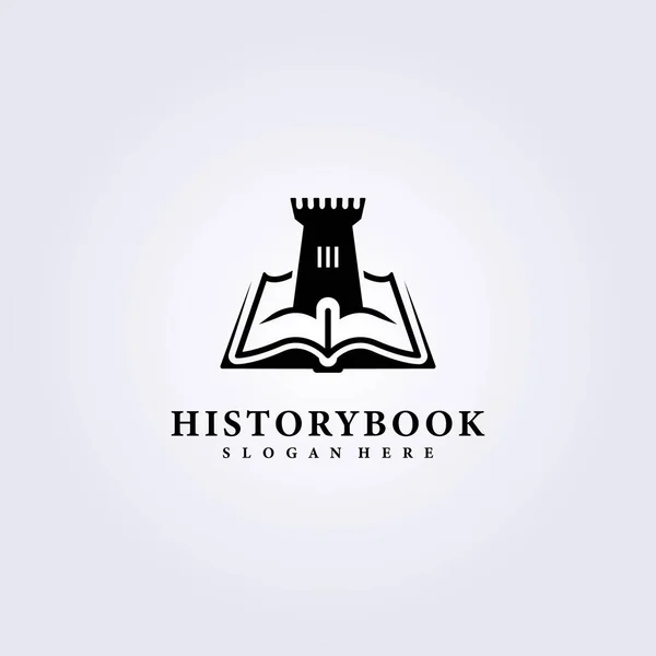 Fantasy Castle Rise Book Logo Vector Illustration Design Vintage Classic — Vetor de Stock