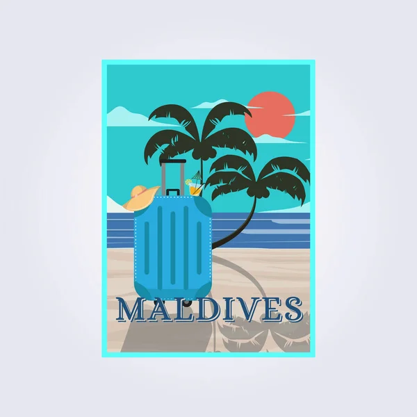 Travel Retro Vintage Poster Beach Travel Suitcase Palm Tree Vector — Stockvektor