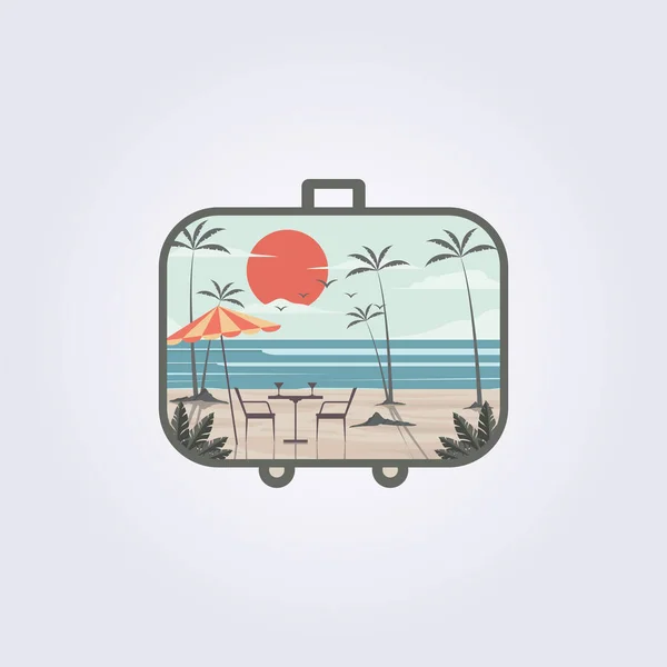 Travel Suitcase Creative Beach Vintage Retro Poster Beach Theme Suitcase — Stock Vector