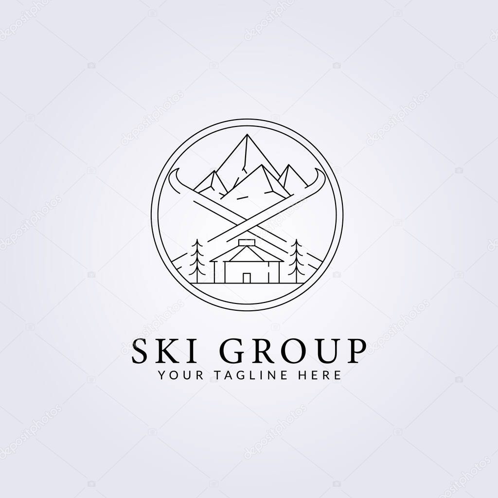linear ski alpine mountain snow logo vector illustration design, badge emblem icon symbol template background logo