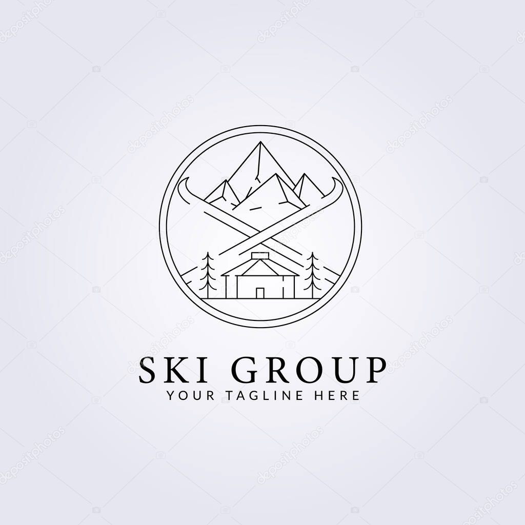 Linear ski alpine mountain snow logo vector illustration design, badge emblem icon symbol template background logo