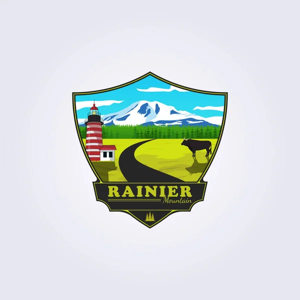 Rainier Mountain Vieh Ackerland Logo Vektor Illustration Design Abzeichen — Stockvektor