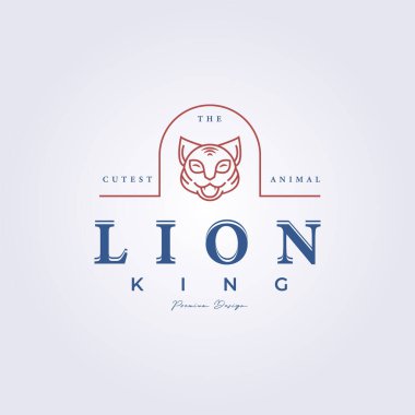 Şirin aslan kral klasik çizgisi logosu gülümseyen maskot kedi aslan vektör şablonu çizim grafik tasarımı