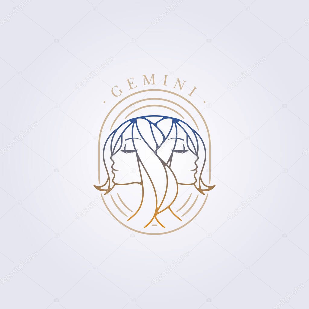 gemini zodiac horoscope badge sister female icon sign label template logo vector illustration design background