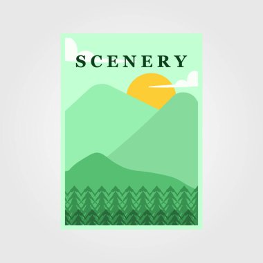düz suluboya manzara ya da açık hava dağ poster grafik tasarımı