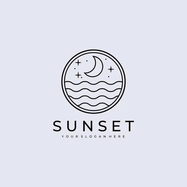 Line Art Night Beach Sunset Logo Vektorové Ilustrace Design — Stockový vektor