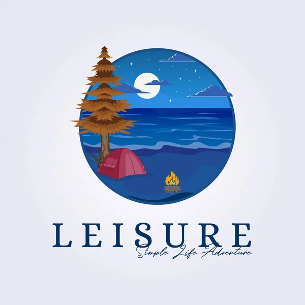 Leisure Beach Island Camp Logo Vector Illustration Vintage Design — Vetor de Stock