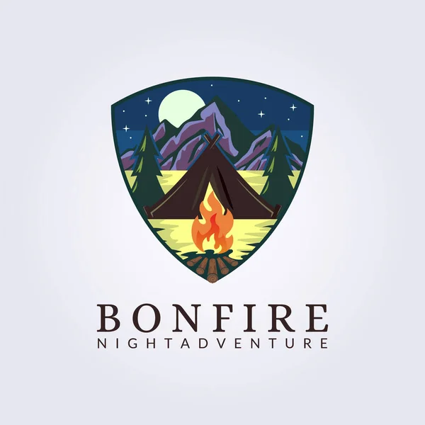Night Adventure Camp Bonfire Logo Vector Illustration Design Vintage Style — Stockvektor