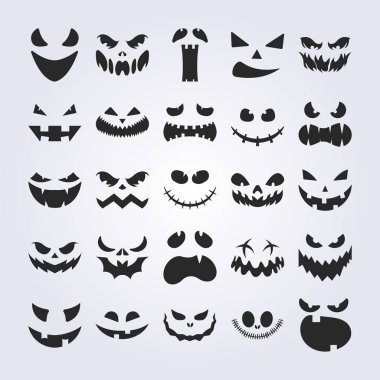 Cadılar Bayramı için korkutucu ve komik yüz demeti Şükran Günü vektör logosu sembolü çizim tasarımı