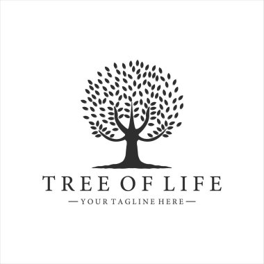 Meşe ağacı logosu, vektör illüstrasyon şablonu ikon tasarımı. Çevresel ahşap ve yaprak amblemi retro