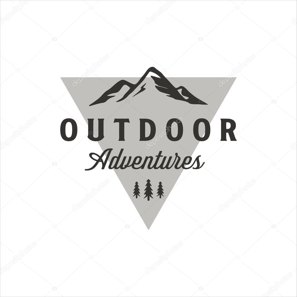 Mountain and pines logo vintage vector illustration template icon design. outdoors adventure symbol for travel company