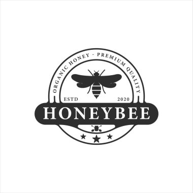 Bal arısı logosu, vektör illüstrasyon şablonu ikon grafik tasarımı. Rozet logosuna sahip logografi ve tipografi