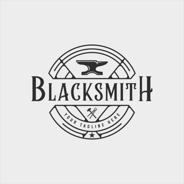 blacksmith anvil and hammer logo vintage vector logo illustration template icon design. workshop metal industry for professional worker with typography retro badge style