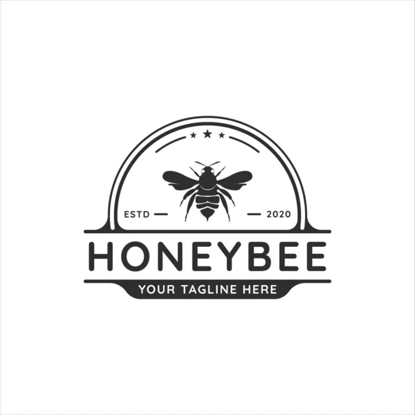 蜂蜜蜜蜂标志古董矢量插图模板图标设计 带有徽章标识概念的标识类型和排版 — 图库矢量图片