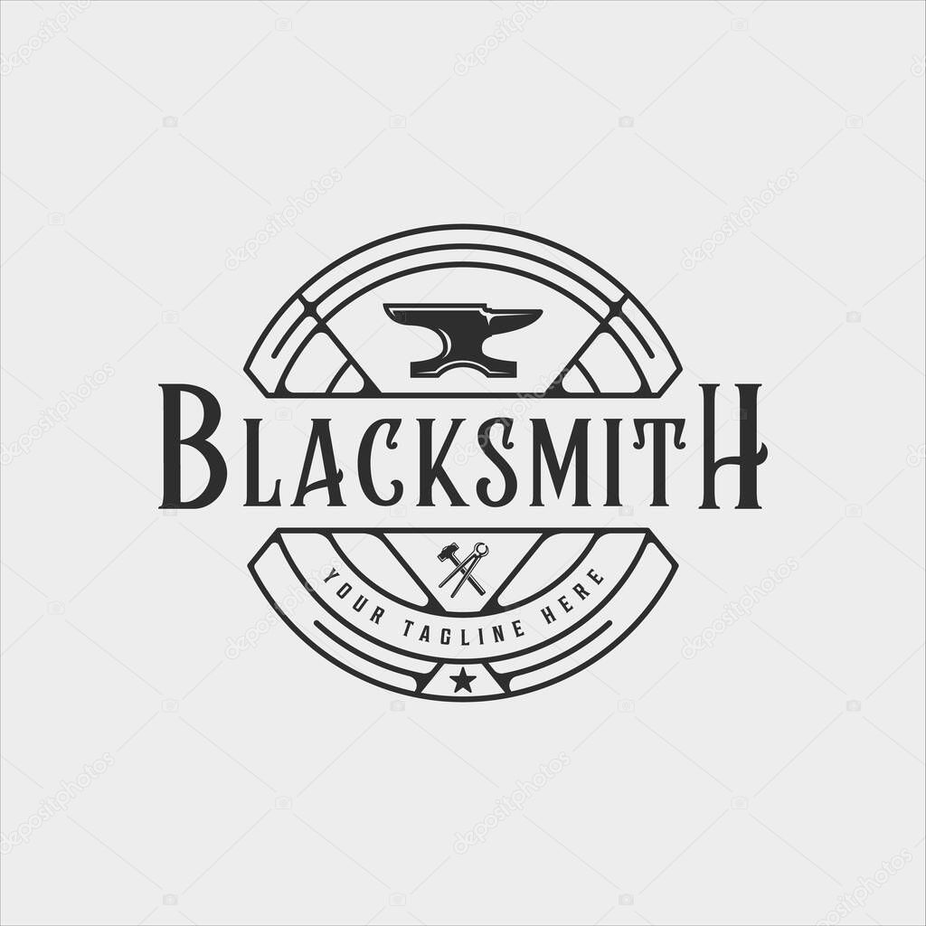 Blacksmith anvil and hammer logo vintage vector logo illustration template icon design. workshop metal industry for professional worker with typography retro badge style