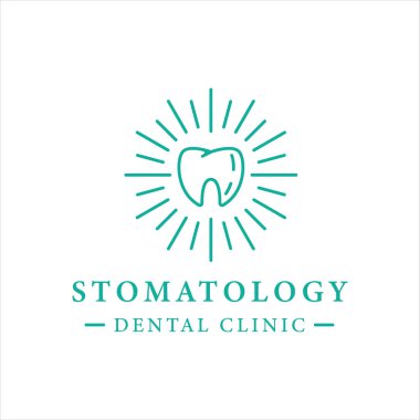 Diş kliniği diş logosu çizgisi sanat vintage vektör illüstrasyon şablonu ikon grafik tasarımı