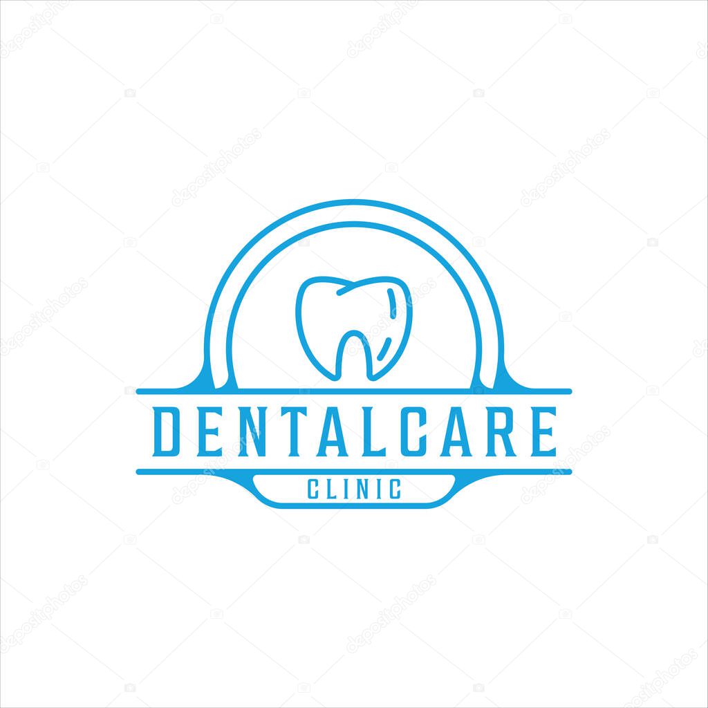 Dental clinic tooth logo line art vintage vector illustration template icon graphic design