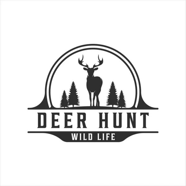 猎鹿标志老式矢量插图模板图标设计 带标签标志的狩猎专业人员的野生动物标志 — 图库矢量图片