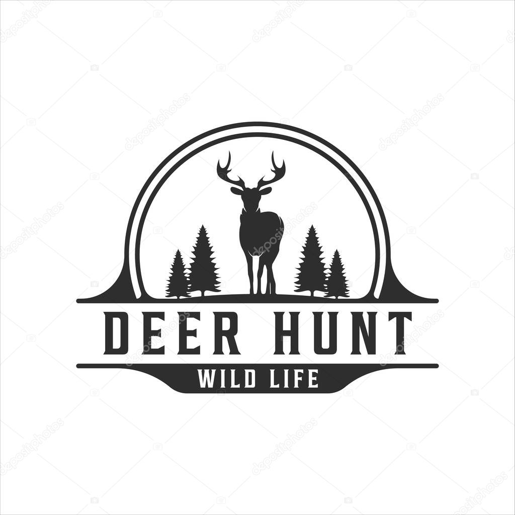 Deer hunting logo vintage vector illustration template icon graphic design. wild life symbol for hunter professional with label badge sign